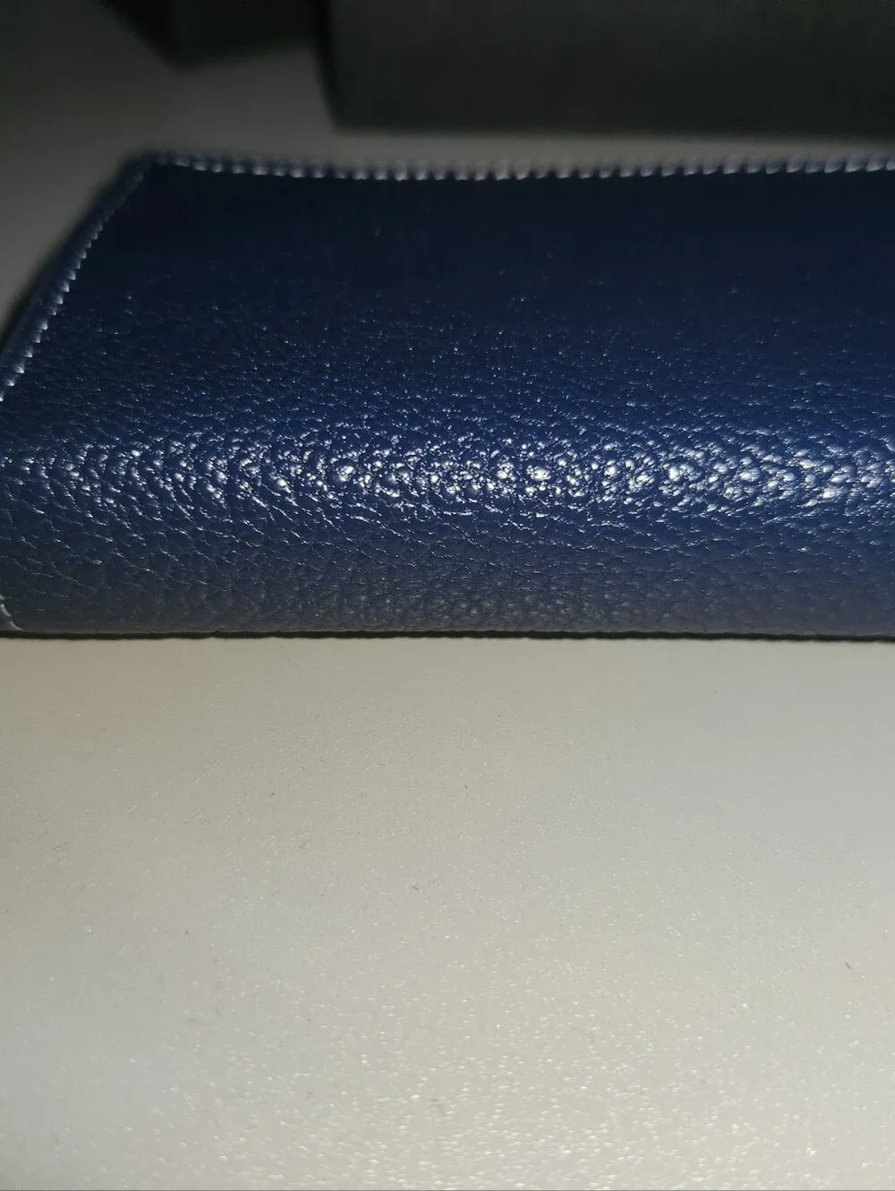 Tumi Navy Pebbled Leather Card & Key Holder with Silver Tone Logo